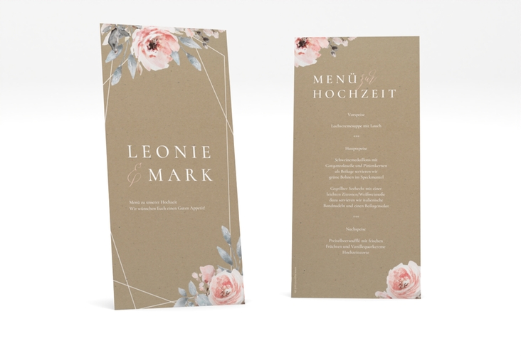 Menükarte Hochzeit Perfection lange Karte hoch hochglanz mit rosa Rosen