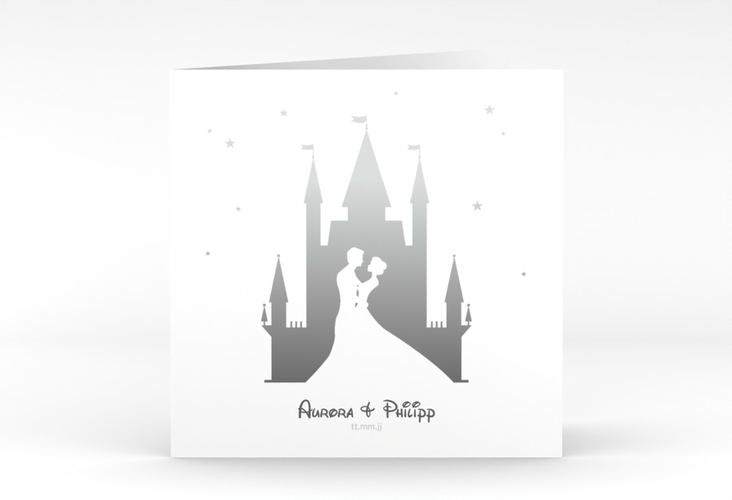 Hochzeitseinladung Castle quadr. Klappkarte grau
