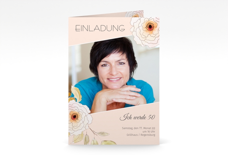 Einladung 50. Geburtstag Fleur A6 Klappkarte hoch
