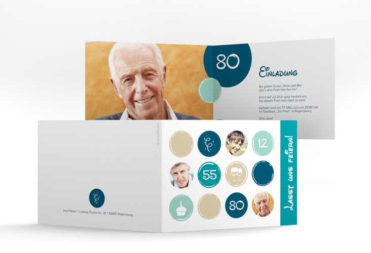 Einladung 80. Geburtstag Circles A6 Klappkarte quer