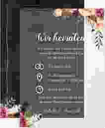 Acryl-Hochzeitseinladung "Flowers" Acrylkarte + Deckblatt hoch schwarz mit Aquarell-Blumen