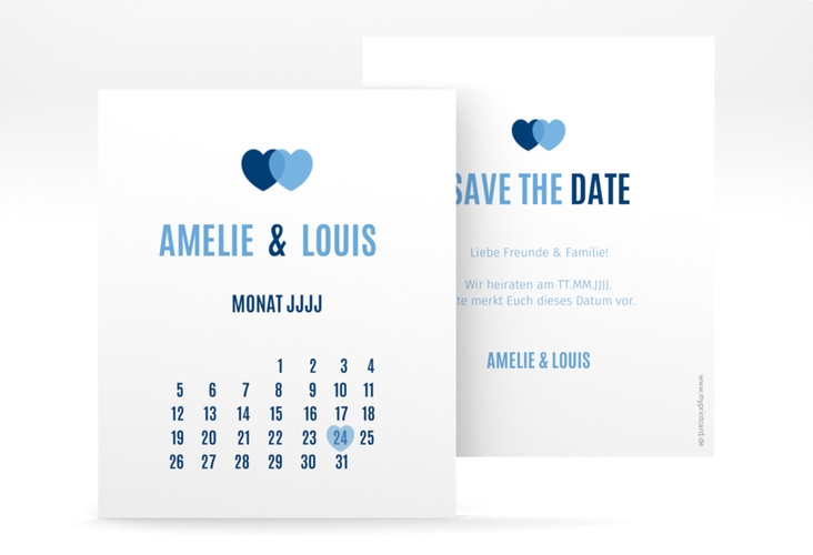 Save the Date-Kalenderblatt Couple Kalenderblatt-Karte blau