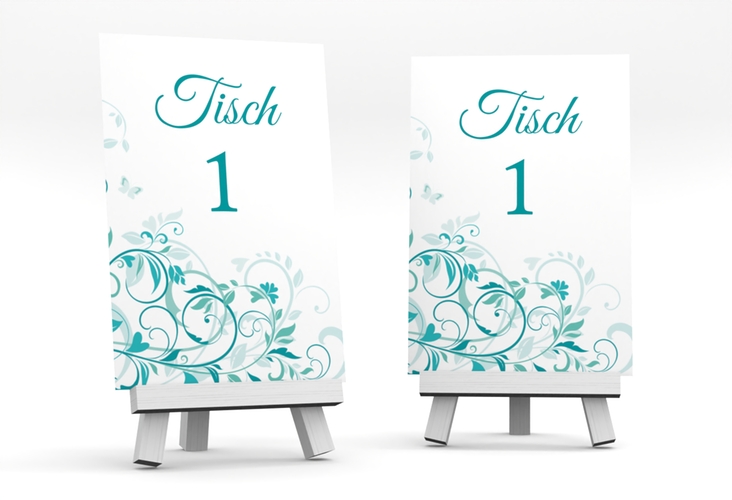 Tischnummer Hochzeit Lilly Tischaufsteller tuerkis