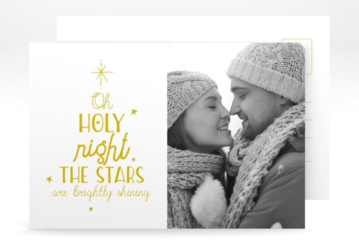 Weihnachtskarte Winterhimmel A6 Postkarte gold hochglanz mit Liedtext und Foto