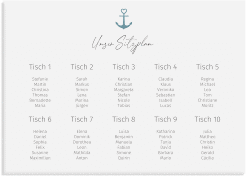 Klick: Details zu Sitzplan Leinwand Hochzeit "Ankerliebe" anzeigen Sitzplan Leinwand Hochzeit Ankerliebe 70 x 50 cm Leinwand weiss im minimalistischen maritimen Design mit Anker