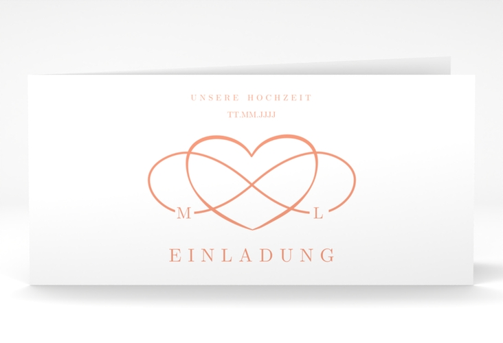 Hochzeitseinladung Infinity lange Klappkarte quer apricot