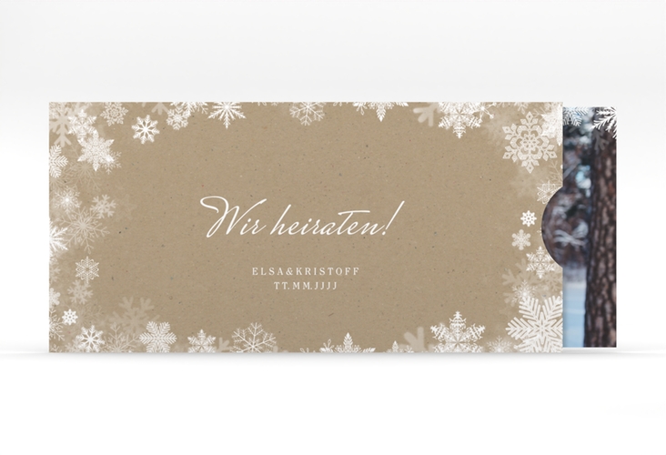 Hochzeitseinladung Snowfall Einsteckkarte Kraftpapier mit Schneeflocken für Winterhochzeit