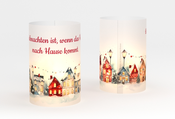 Windlicht Weihnachten Winterstadt Windlicht weiss mit Tannenbaum-Design in Grün