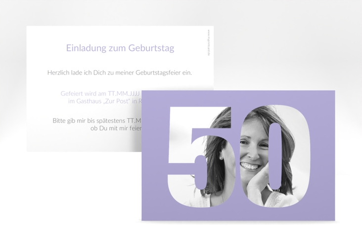 Einladung 50. Geburtstag Numbers A6 Karte quer flieder