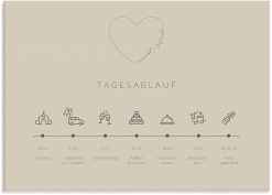 Klick: Details zu Tagesablauf Leinwand Hochzeit "Lebenstraum" anzeigen Tagesablauf Leinwand Hochzeit Lebenstraum 70 x 50 cm Leinwand beige