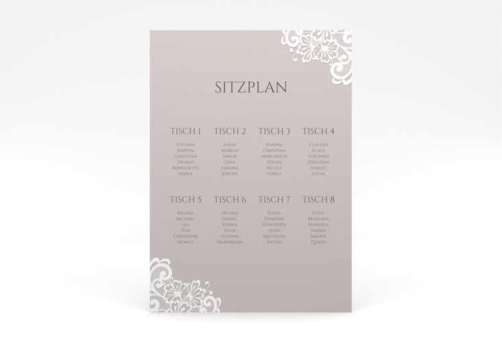 Sitzplan Poster Hochzeit Vintage 50 x 70 cm Poster grau mit floraler Spitze