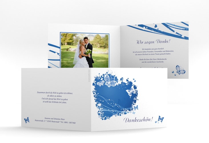 Danksagungskarte Hochzeit Mailand A6 Klappkarte quer blau