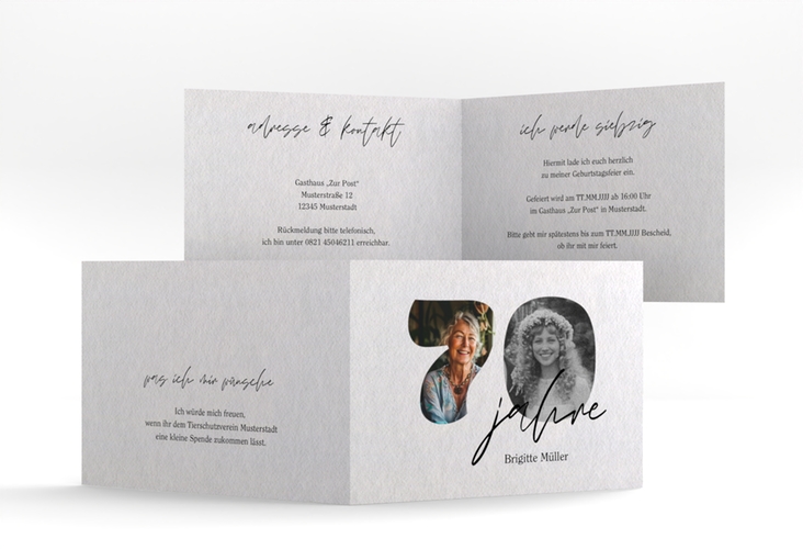 Einladung 70. Geburtstag Jahrzehnte A6 Klappkarte quer