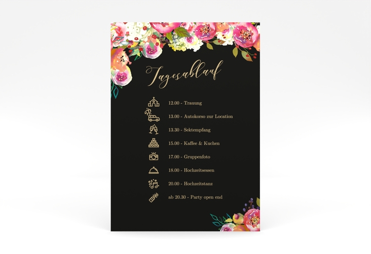 Tagesablauf Poster Hochzeit Flowerbomb 50 x 70 cm Poster schwarz