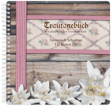 Klick: Details zu Trautagebuch Hochzeit "Bayern" anzeigen Trautagebuch Hochzeit Bayern Trautagebuch Hochzeit rot mit Edelweiß in rustikaler Holz-Optik