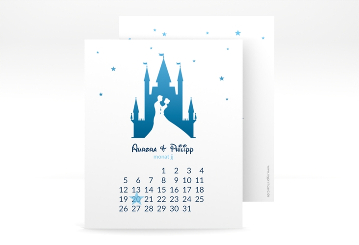 Save the Date-Kalenderblatt Castle Kalenderblatt-Karte blau hochglanz