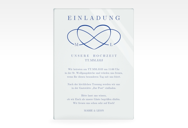 Acryl-Hochzeitseinladung Infinity Acrylkarte hoch blau