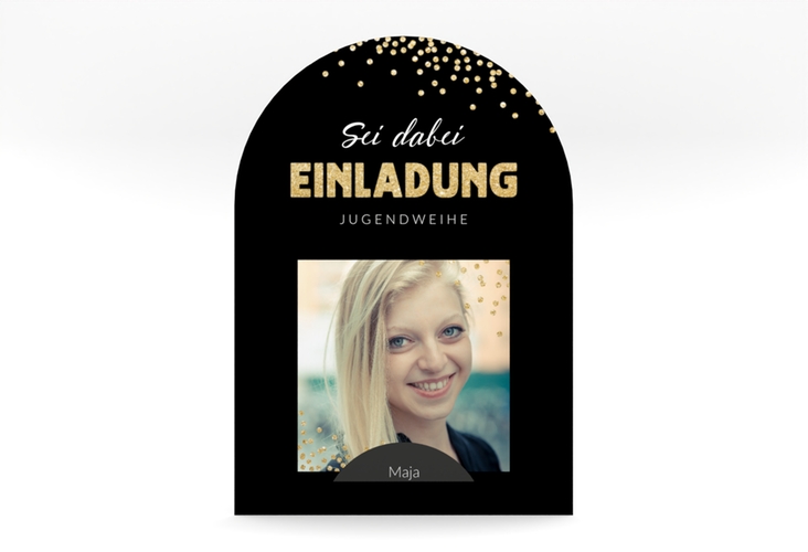 Einladungskarte Jugendweihe Glimmer mittlere Bogen-Karte + Foto