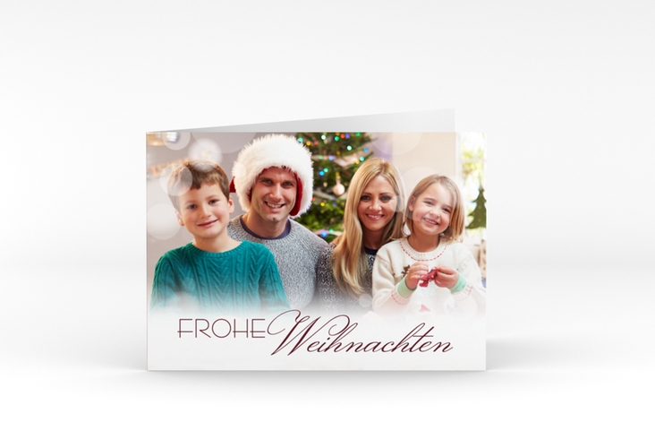 Weihnachtskarte Familienzeit A6 Klappkarte quer rot zum Personalisieren mit Familienfoto