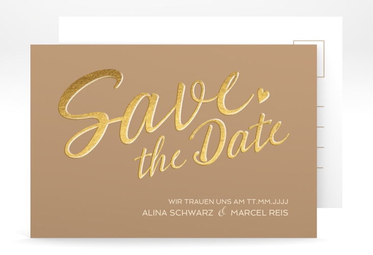 Save the Date-Postkarte Glam A6 Postkarte beige hochglanz