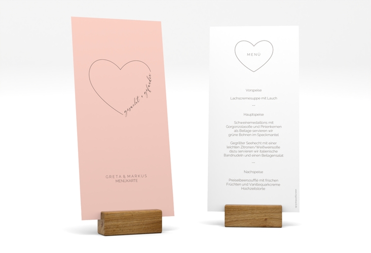 Menükarte Hochzeit Lebenstraum lange Karte hoch rosa hochglanz