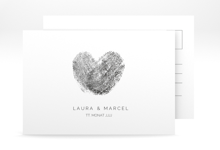 Verlobungskarte Hochzeit Fingerprint A6 Postkarte schwarz schlicht mit Fingerabdruck-Motiv