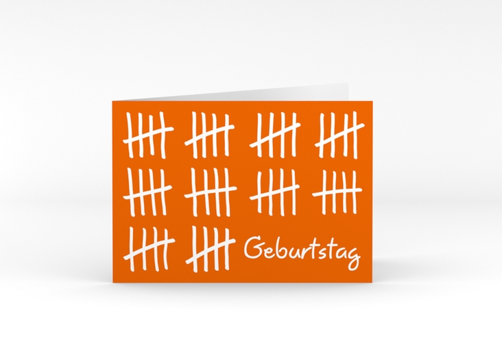 Einladung 50. Geburtstag Strichliste A6 Klappkarte quer orange