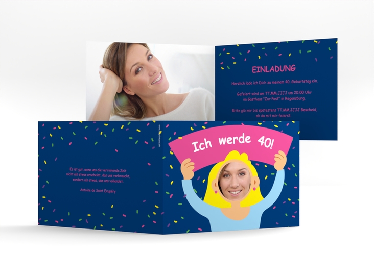 Einladung 40. Geburtstag Comic Woman A6 Klappkarte quer