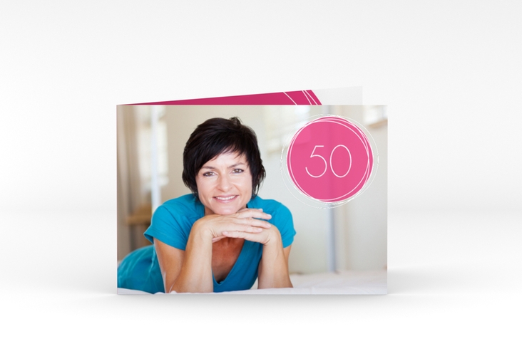 Einladung 50. Geburtstag Twister A6 Klappkarte quer pink