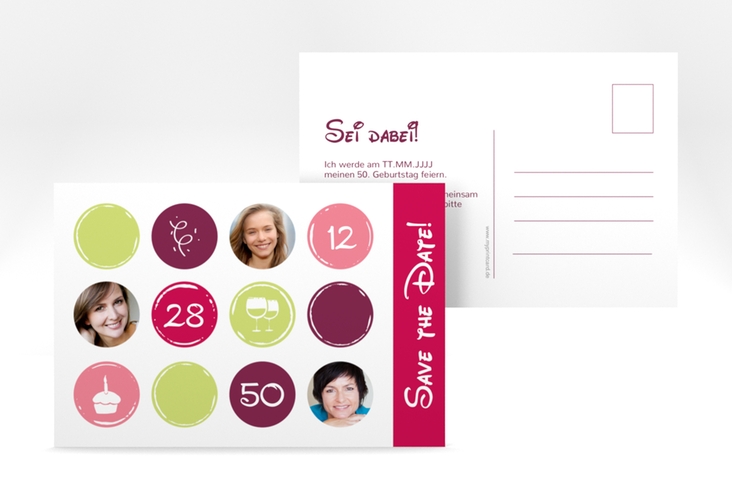 Save the Date-Postkarte Geburtstag Circles A6 Postkarte pink hochglanz