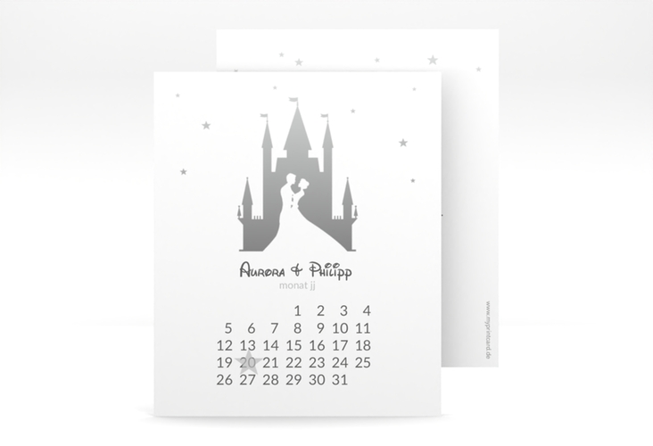 Save the Date-Kalenderblatt Castle Kalenderblatt-Karte grau hochglanz