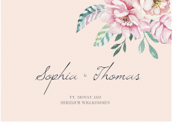 Klick: Details zu Willkommensschild Hochzeit "Blooming" anzeigen Willkommensschild Hochzeit Blooming 70 x 50 cm Poster rosa