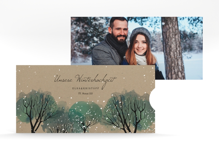 Hochzeitseinladung Winterhochzeit Einsteckkarte Kraftpapier hochglanz
