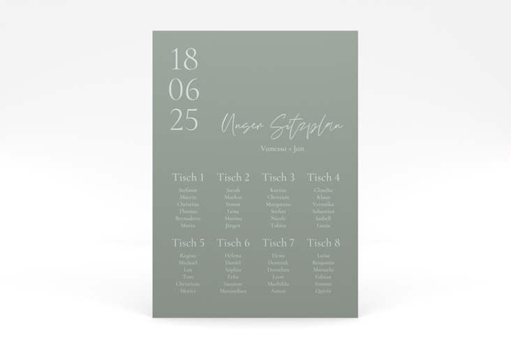Sitzplan Poster Hochzeit Day 50 x 70 cm Poster gruen mit Datum im minimalistischen Design