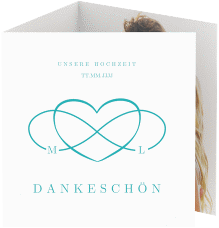 Klick: Details zu Dankeskarte Hochzeit "Infinity" anzeigen Dankeskarte Hochzeit Infinity quadr. Doppel-Klappkarte tuerkis