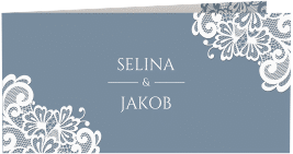 Klick: Details zu Dankeskarte Hochzeit "Vintage" anzeigen Dankeskarte Hochzeit Vintage lange Klappkarte quer blau mit floraler Spitze