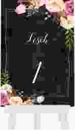 Tischnummer Hochzeit Flowers Tischaufsteller schwarz mit bunten Aquarell-Blumen