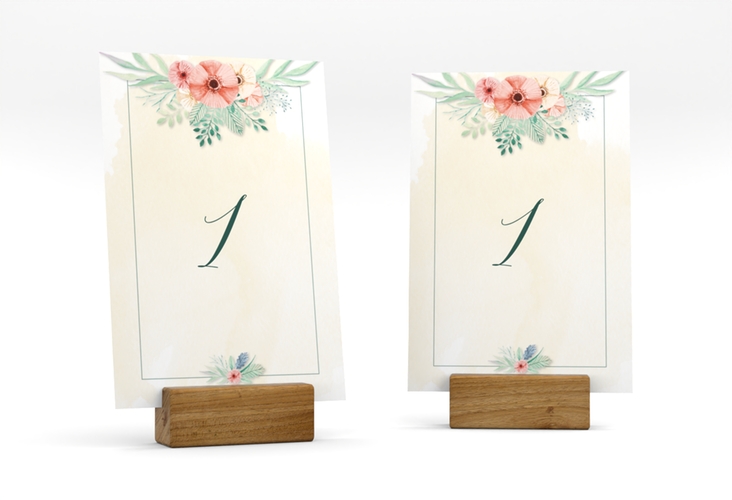 Tischnummer Hochzeit Surfinia Tischaufsteller apricot