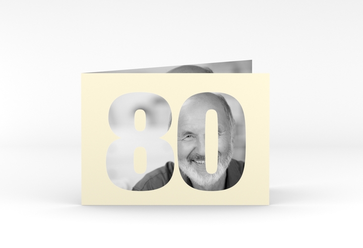 Einladung 80. Geburtstag Numbers A6 Klappkarte quer beige hochglanz