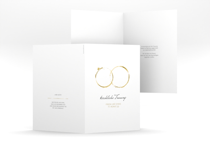 Kirchenheft Hochzeit Trauringe A5 Klappkarte hoch gold minimalistisch gestaltet mit zwei Eheringen