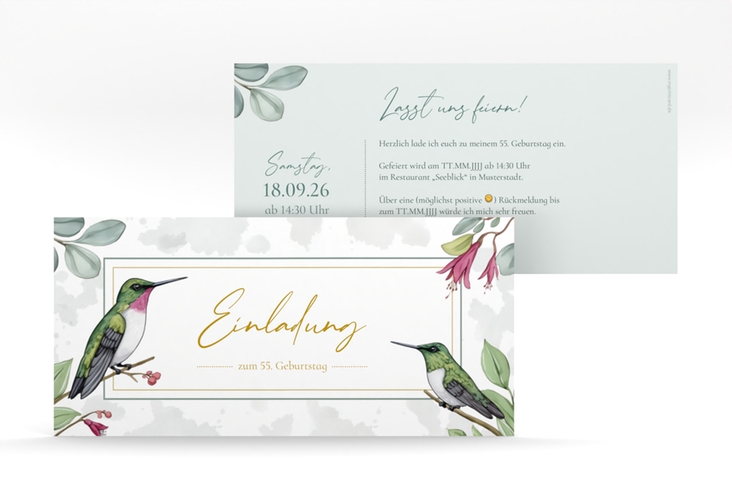Einladung Geburtstag Kolibri lange Karte quer