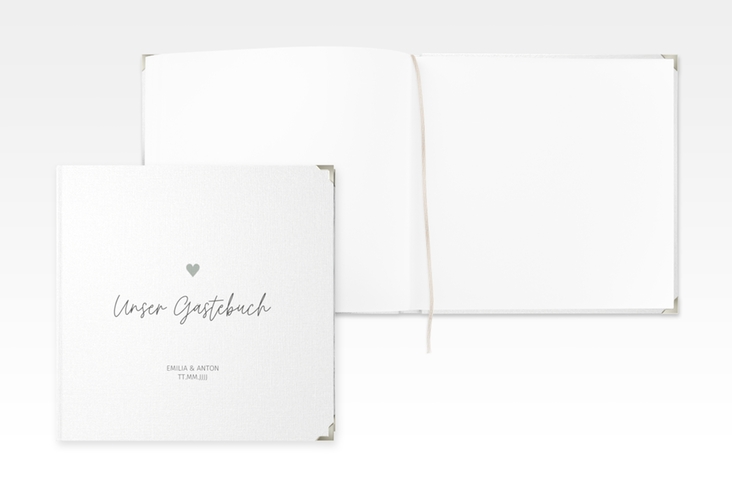 Gästebuch Selection Hochzeit Herzschlag Leinen-Hardcover weiss schlicht und elegant mit Herzchen