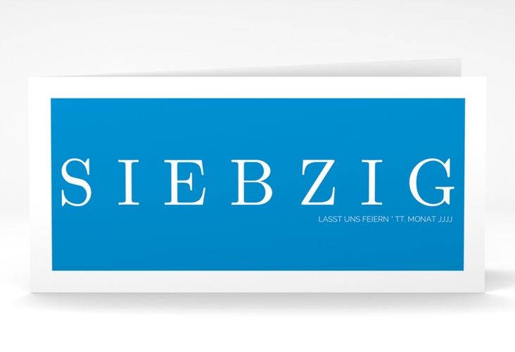 Einladung 70. Geburtstag Schlicht lange Klappkarte quer blau hochglanz