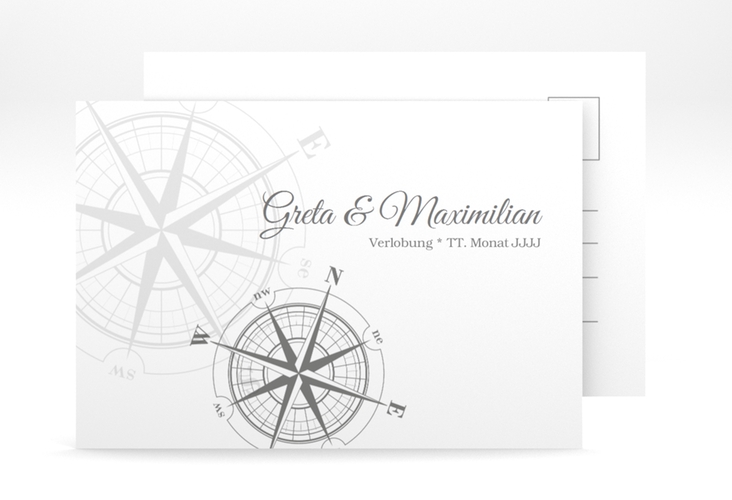 Verlobungskarte Hochzeit Windrose A6 Postkarte grau