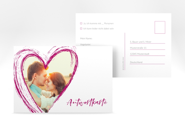 Antwortkarte Hochzeit Liebe A6 Postkarte pink hochglanz