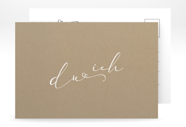 Save the Date-Postkarte Zweisamkeit A6 Postkarte Kraftpapier im minimalistischen Stil mit Aufschrift du & ich