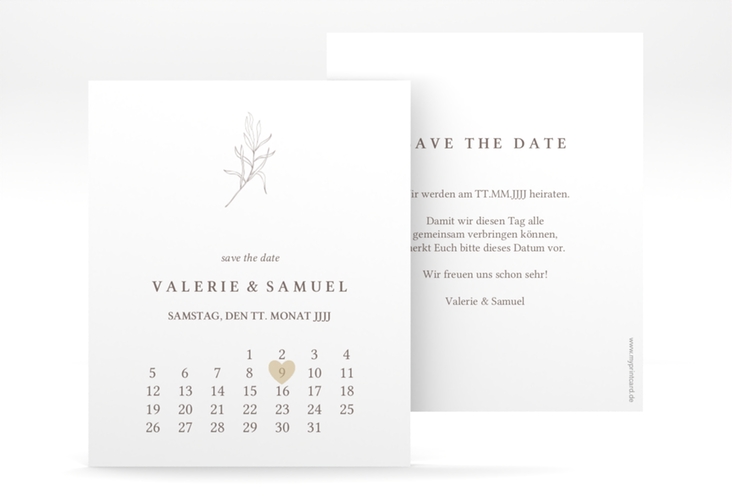 Save the Date-Kalenderblatt Ivy Kalenderblatt-Karte hochglanz minimalistisch mit kleiner botanischer Illustration
