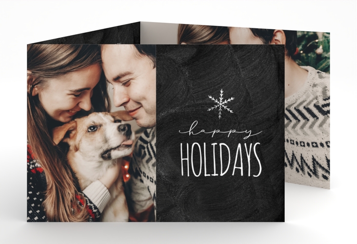Weihnachtskarte Holidays A6 Doppel-Klappkarte schwarz