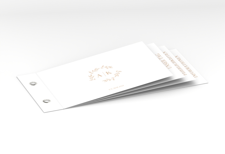 Hochzeitseinladung Filigrana Booklet beige in reduziertem Design mit Initialen und zartem Blätterkranz