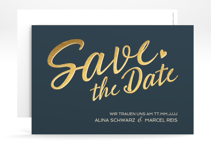 Save the Date-Karte Glam A6 Karte quer blau hochglanz
